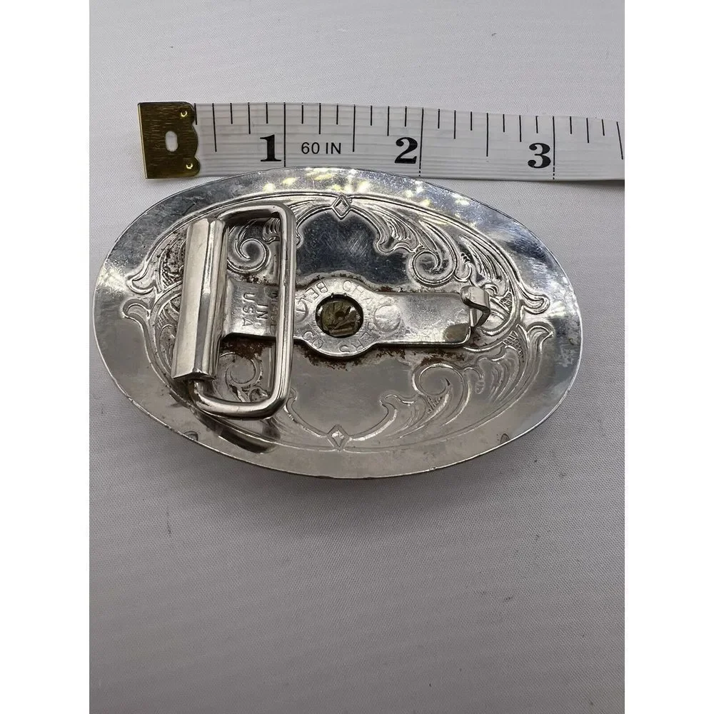 Vintage Chambers Western Belt‎ Buckle Long Horn With Silver Base